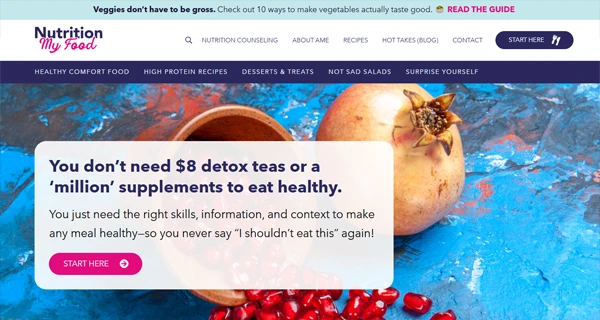 Homepage copywriting and website redesign for Ame Proietti's NutritionMyFood.com