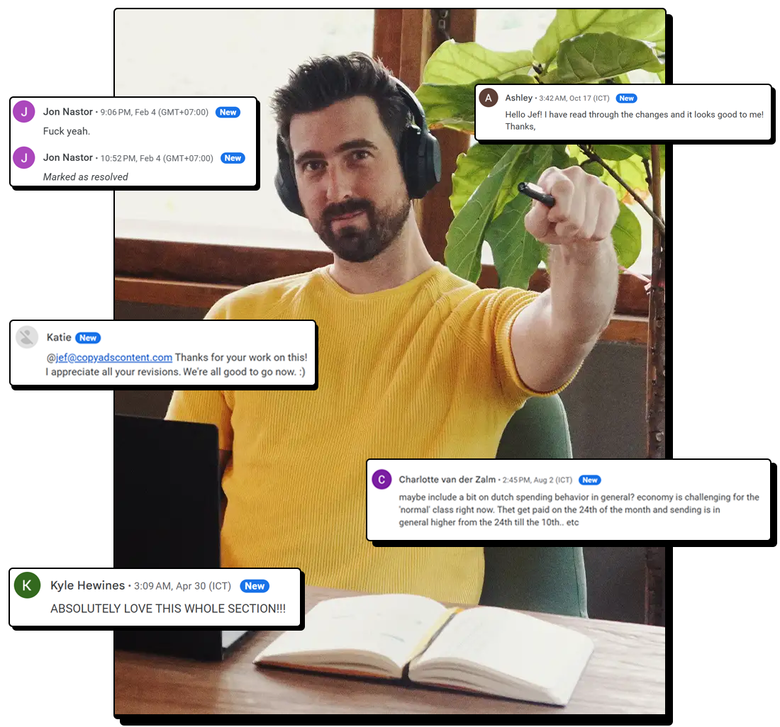 Revision requests in Google Docs for my freelance copywriting services
