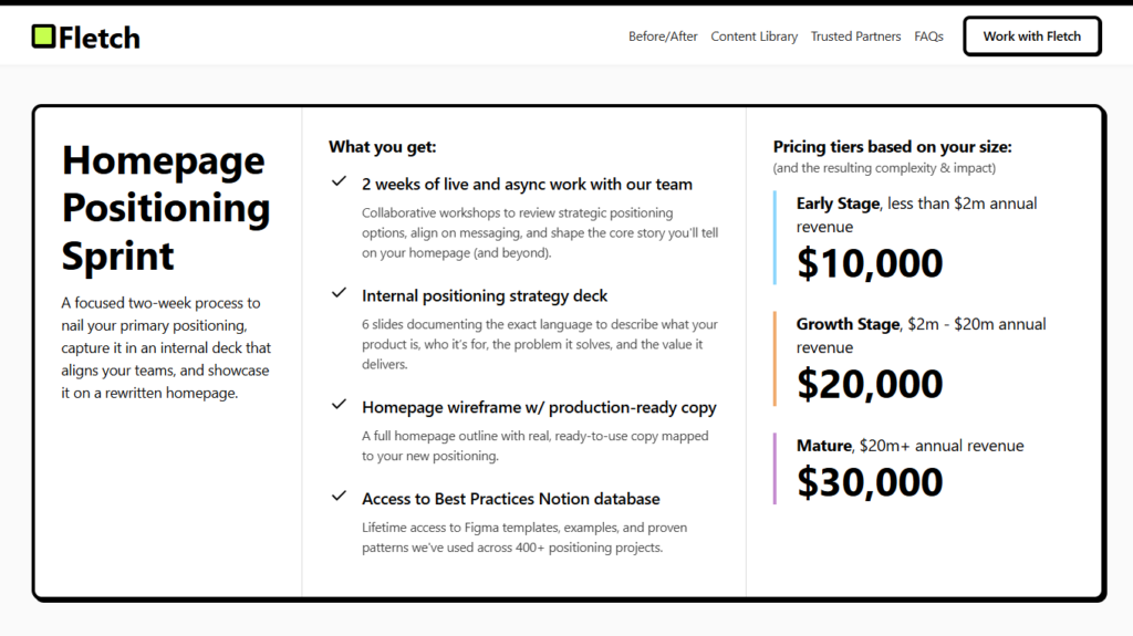 Homepage Website Copywriting Pricing by SaaS consultancy